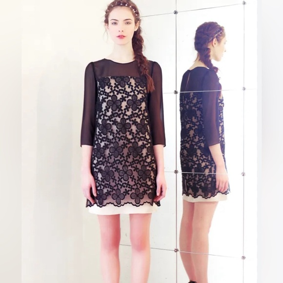 Erin Fetherston Sheer Overlay 3/4 Sleeve Shift Cocktail Dress Size 2 - Picture 1 of 11